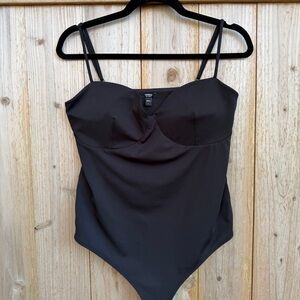 Express Black Contour Bodysuit with sweetheart neckline and adjustable straps.